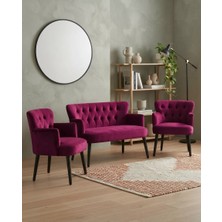 Azra Mobilya Roma 2+1+1 Babyface Kumaş Chester Çay Seti Ev & Ofis Koltuk Takımı - Ahşap Siyah Ayak - Bordo