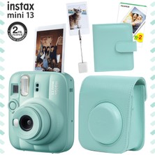 Fujifilm Instax Mini 13 Lagoon Green Fotoğraf Makinesi Deri Çanta Albüm Kıskaç ve 20'li Film Hediye Seti