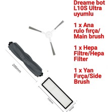 Mey İthalat Dreame L10S Ultra Uyumlu Fırça Filtre Yedek Parça Aksesuar Seti, 1 Ana Fırça, 1 Hepa Filtre, 1 Yan Fırça