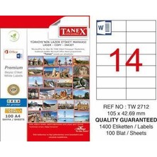 Taneks Tanex Laser Etiket TW-2712 105X42,69 mm 100 Adet