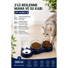 Glipet 3' lü Beslenme Mama ve Su Kabı Lacivert 500 ml Plastik Malzemeden Çift Hazneli Tasarım