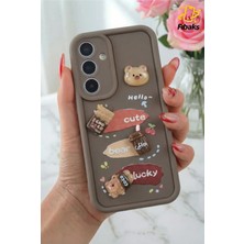 Fibaks Galaxy S25 Fe Kılıf Tasarımlı Desenli Kamera Korumalı Ayıcık Kahve Renkli Yumuşak Silikon Kap