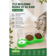 Glipet Çift Hazneli 3' Lü Beslenme Mama ve Su Kabı Yeşil 500 ml 36 x 21 x 16 cm