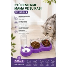 Glipet Çift Hazneli 3' Lü Beslenme Mama ve Su Kabı Mor 500 ml 36 x 21 x 16 cm