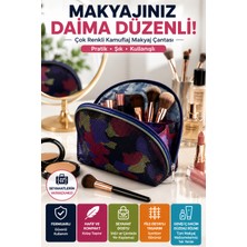 Open City Geniş Bölmeli Makyaj Çantası File Detaylı Seyahat Kozmetik Organizer Kamuflaj Desenli Çanta