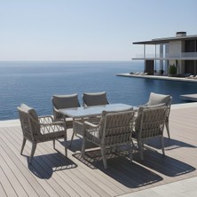 Dora Garden Home Defne 6 Kişilik Rattan Bahçe Balkon Mutfak Masa Takımı Açık Gri (Siyah Çizgili)