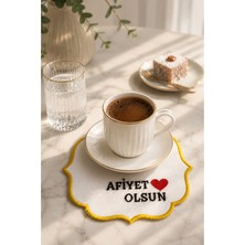 Teksev Nakış Işlemeli Gold 6'lı Kahve Yanı Sunum Peçetesi Çeyizlik Kahve Altı Sunum Peçetesi Zelmira