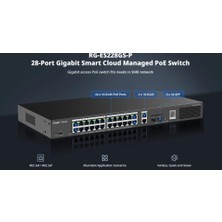 Egecen Ruıjıe Reyee RG-ES228GS-P  28PORT ,24 Port  Poe  370W, 2port Gigabit Uplink, 2 Port Sfp, Colud Yönetilebilir Switch  Metal Kasa