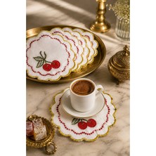 Bonny Home Gold Nakış Kiraz Işlemeli 6'lı Kahve Yanı Sunum Peçetesi Çeyizlik Kahve Altı Sunum Peçetesi Peryuna