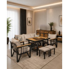 Lexus Metal Bahçe Balkon Teras Koltuk Takımı 3+1+1+Masa+2 Adet Puf