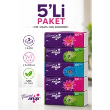Aylux Soft Peçete Mendil Yumuşak 3 Katlı V Katlama 100'LÜ 5'li Paket 500 Adet
