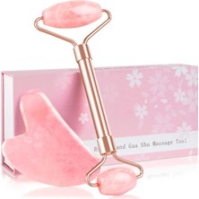 Mey İthalat Jade Roller & Guasha Set-Yüz Güzellik Merdane Cilt Bakım Araçları, Yüz, Gözler, Boyun, Vücut Kırışıklıkları Gidermek Için Gül Kuvars Masajı, Ince Çizgi ve Göz Kırışıklıkları Gidermek Için