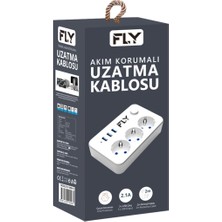Egecen Fly 3406-01, 3 Soket, 3 Usb, Akım Korumalı Priz, 2.1A, Anahtarlı, 2mt Kablo, (Beyaz)