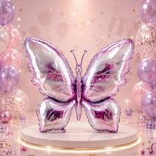 Parti Dükkanı Kelebek Folyo Balon Mor Pembe Hologram 98 x 72 cm Helyum Uyumlu Doğum Günü Baby Shower Parti Süsü