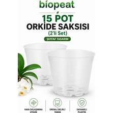 Biopeat 15 Pot Orkide Saksısı Şeffaf (2’li Set) Drenaj Delikli Plastik Saksı