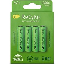 Gp Batteries Recyko+ 1300 Aa Kalem Ni-Mh Şarjlı Pil, 1.2 Volt, 4'lü Kartela