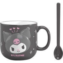 Mey İthalat Mınıso Sanrio Lisanslı Kabartmalı Seramik Kaşıklı Kupa (450ML)(KUROMI)