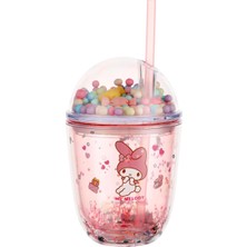 Mey İthalat Mınıso Sanrio Lisanslı Boncuklu Kapaklı Pipetli Plastik Şişe (435ML) - Pembe
