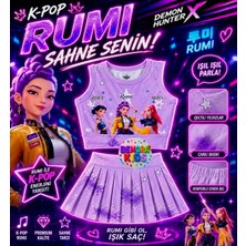 Bemora Kids Kpop Huntrix Mor Etek Bluz Alt Üst 2 Li Takım Şort Etek