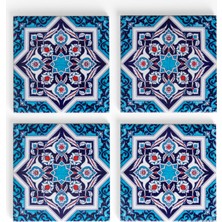 Anadolia Iznik Çini Desenli 4'lü Seramik Bardak Altlığı
