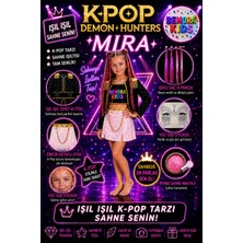 Bemora Kids Kpop Mira Huntrix Mira Iblis Avcıları Kostüm Etek Ceket Büstiyer Bluz + Kpop Mira Pembe Işıklı Simli Saç+ Pembe Saç Tozu + Yüz Taşı Doğum Günü Parti Seti