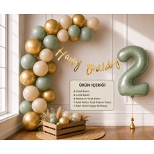 Çavuş E-Ticaret Retro Yeşil Rakam Folyo Doğum Günü Seti 2 Yaş Doğum Günü Parti Setleri Balon Zinciri Setleri