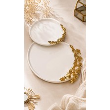 Onon Gold Üzüm Detaylı Şık Porselen Sunumluk Ikramlık Servis Tabağı 2'li