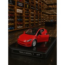 Oyuncak Sahili Tesla Metal 1:36 Koleksiyon 12cm Model Çekbırak Araba 2 Kapı Açılır Motor Fren Gaz Sesli Farlar Yanar Beyaz Piller Dahil Kırmızı