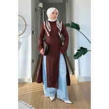 Tesettür Diyarı Norra Ince Modal Kumaş Ip Bağlamalı Uzun Yırtmaçlı Yazlık Tesettür Tunik- Kahverengi