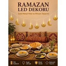 Ozka Concept Minareli Hilal LED Işık Gold Metal Gövdeli Pilli Ramazan Dekoru