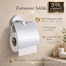Kapaklı Tuvalet Kağıtlığı, 304 Paslanmaz Çelik, Krom Kaplama Wc Kağıtlık, Yapışkanlı ve Vidalı Montajlı, 5 Yıl Garantili Banyo Aksesuarı