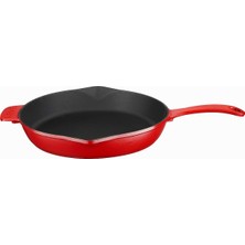 Spring Serisi, Döküm Kızartma Tavası, Yuvarlak, 28 Cm, Mat Emaye, Parlak Siyah Taban, Kırmızı