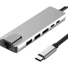 Type-C To (4k) Hdmı Hub 6 In 1 RJ45 Lan 2 x USB 3.0 Type-C Girişli Bilgisayarlar ve Macbook ile Uy