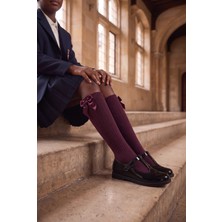 Bony Socks Kız Çocuk Kurdele Fiyonklu Fitilli Mor Dizaltı Okul Çorabı