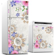 Buzdolabı ve Bulaşık Makinası Beyaz Eşya Sticker Kaplama 3D Papatyalar