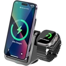 3-In-1 Kablosuz Şarj Standı, Telefon Saat, Ayarlanabilir Açılı, LED Işıklı, iPhone ile Uyumlu-Watch ile Uyumlu