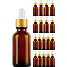 Afracam Amber 20 ml Metal Gold Sızdırmaz Kapaklı Dropper Damlalık Cam Şişe 18 Adet