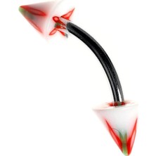 Mey İthalat Rouge Moulin Curved Barbel Çelik Spike Piercing TDGR00897, Beyaz-Kırmızı