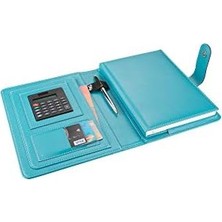 2k 5259 Ajanda Tarihsiz Kareli 17X24 Cm. Ajanda/defter Hesap Makineli Suni Deri Organizer, Turkuaz