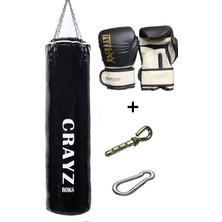 Crayz Boks Kum Torbası Boks Eldiveni Set Orta Boy 100X30 Askı Aparatı (Siyah)