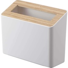 Rın Masa Üstü Çöp Kovası Beyaz Abs Reçine Ahşap Minimalist 22 x 9 x 15 5 cm