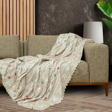 Concept Softmicro Boho Etnik Desenli Mikrofiber Koltuk Örtüsü ve Tv Battaniyesi, Koltuk Şalı, Kaymaz Bej 130X180 cm