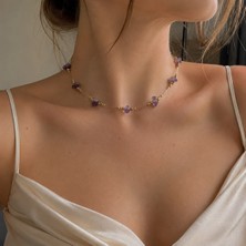 Aurevyn Design Doğal Ametist Taşı Detaylı Choker Kolye