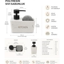 Polyresin Tel Süngerli Sıvı Sabunluk Seti Siyah Pompalı Mutfak Tezgah Üstü Dekoratif Süngerlikli Sabunluk