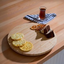 35CM Döner Mekanizmalı Kalın Bambu Yuvarlak Pizza ve Sunum Tepsisi, 360 Derece Dönebilen Kahvaltı Sunum, Pizza Sunum ve Börek Sunum Tepsisi (35CM*35CM*2CM)