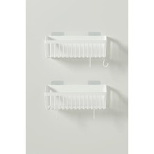 Banyor Yapışkanlı Banyo Rafı, 2'li Banyo Düzenleyici Organizer Duş Şampuanlık, Plastik Beyaz