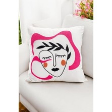Bohem 45X45 Özel Tasarım Punch Panç Süzene Desen Dekoratif Kırlent Kılıfı Modern Beyaz 50
