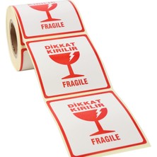 Kırılır Etiketi, Fragile Label 70MM x 80MM Ruloda 250 Adet Sticker, Koli Için Çıkartma Güven
