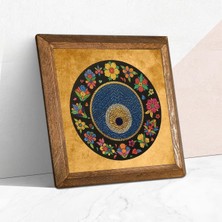 Pinecone Nazar Boncuğu Taş Duvar Tablosu - Ahşap Çerçeveli Taş Tablo - 25X25 cm - Dekoratif Du