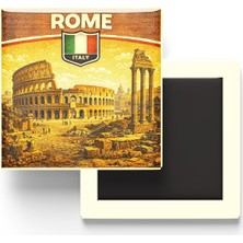 Italya Roma Şehri Temalı Vintage Buzdolap Magneti – 9x9 cm